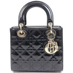 Dior Charm Christian Cannage Classic Bag Patent Calfskin Logo Black Lady